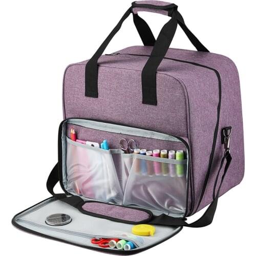 Mini Sewing Machine Handbags Crochet Kit Woolen Yarn Storage Bucket Bags Dustproof Durable Travel Home Organizer Bag w/Pocket