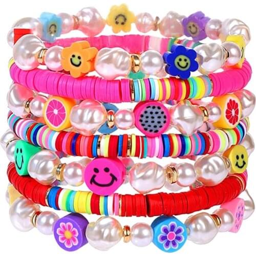 Multilayer Sunflower Pearl Bracelets for Women Polymer Clay Shell Pulsera Girl Summer Heishi Disc 4mm Beaded Braclets Jewelry