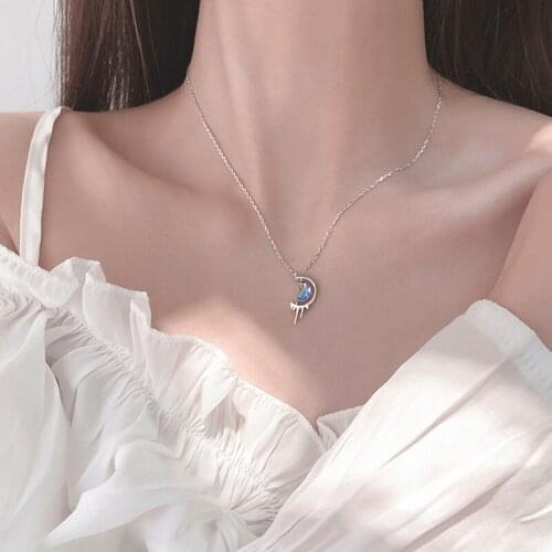 ModaOne Crystal Star Moon Semicircle Silver Color Clavicle Chain Necklace For Women Girls Simple Dainty Trendy Jewelry Gifts