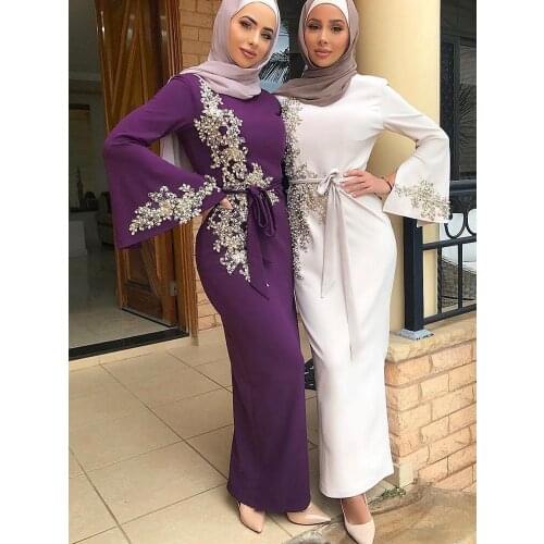 Muslim Dress Robe Elegant Big Size Embroidered Slim Fashion Printing Long-sleeved Faith Clothing Individually Designed