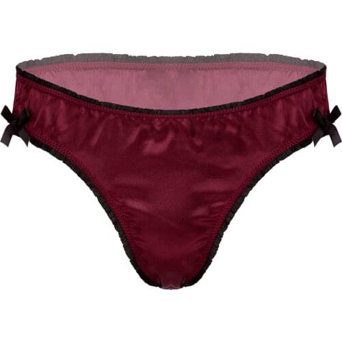 Mens Frilly Bowknot Decor Satin Sissy Briefs Bottom Low Waist Elastic Waistband Underwear Panties Erotic Lingerie Gay Underpants
