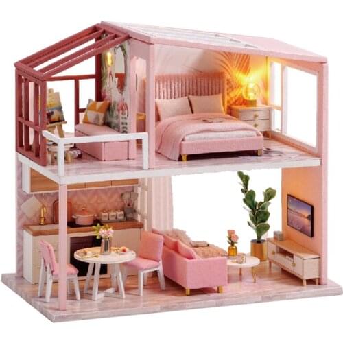DIY Wooden-doll-house Miniature Dollhouse Kit Furniture European Style House 3D Handmade Model Birthday Gift Toys for Children