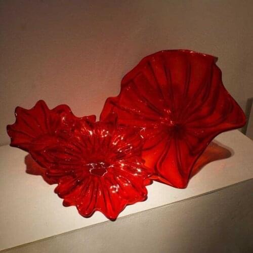 Flower Wall Lamp Red Color Murano Glass Hanging Plates for Living Room Tabletop Art Decor 20 or 40 CM