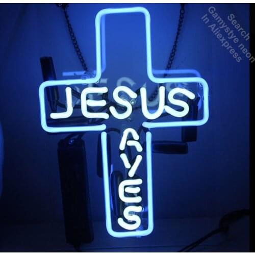 Neon Sign for JUSUS SAVES Home Garden Party Music Church Neon Tube sign handcraft with Clear board Glass Neon Flashlight sign