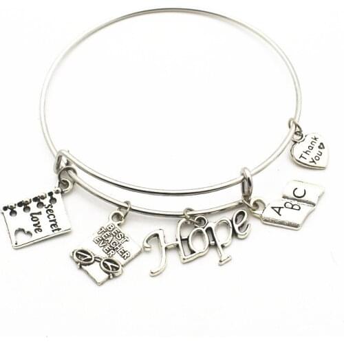 Newest 1pcs/lot LOVE textbook teacher HOPE Bracelets replaceable Bracelet adjust Bangles charms Jewelry
