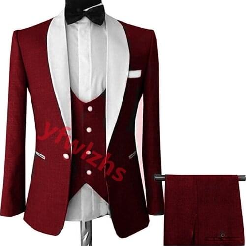 New Arrival One Button Groomsmen Shawl Lapel Groom Tuxedos Men Suits Wedding/Prom Best Blazer ( Jacket+Pants+Vest+Tie) C275