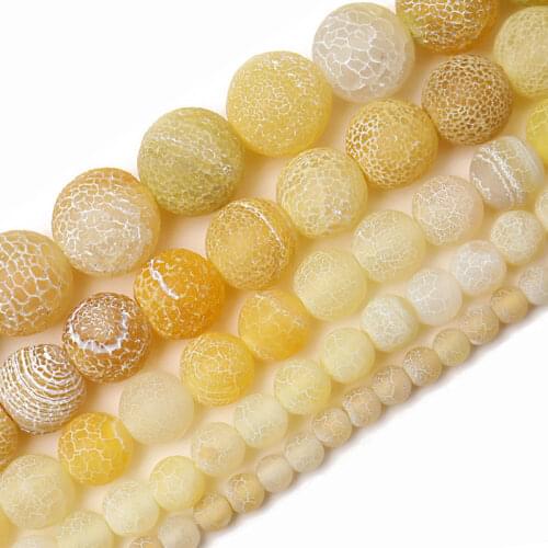Wholesale Natural Stone Cracked Light yellow Agates Round Loose Beads 4/6/8/10/12mm 15 Inch Strand Handmade DIY Beads