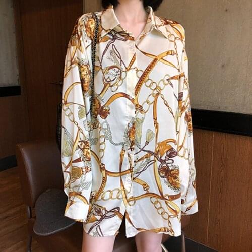 Oversized Women Blouse 2021 Spring Plus Size Fashion Casual Lapel Print Button Chiffon Tops Long Sleeve Loose Shirt Blusas Mujer
