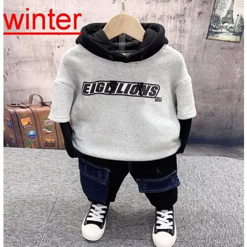 Casual childrens wear Kid Baby Boy Clothes Set Winter boys Plush hoodie + plush jeans 2Pcs boys Clothes Sets 2-6Years Kids Sets