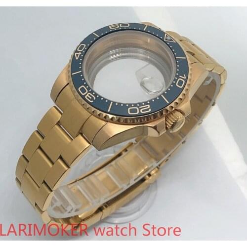 Transparent back cover 904L stainless steel gold strap bracelet with 40mm sapphire glass ETA NH36 MH35 gold case bezel sea blue