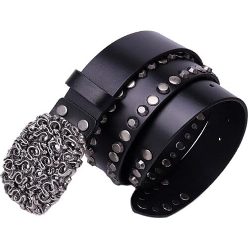 Leather Denim Belt Buckle Vintage Metal Rivet Punk Wind Belt Men Punk Rock Jeans Black Belt Snake Snake Buckle