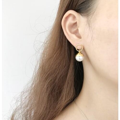 925 Sterling Silver 12mm geometric large shell pearl earrings small circle pendant charm drop earrings with post and caps