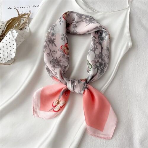 Neckerchief Female Headband Foulard Hijab 2021 Print Headscarf Silk Shawl Elegant Hair Wrap Satin Square Scarf For Women Bandana