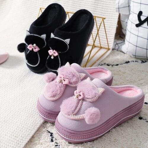Cute Cat Slides Women Cotton slippers Platform Indoor home slippers women Shoes Female Warm Shoes zapatillas mujer casa