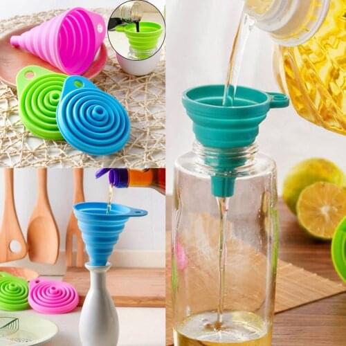 Mini Foldable Kitchen Funnel Cute Kitchen Home Food Grade Silicone Folding Telescopic Funnels Colors At Random Hot Sale