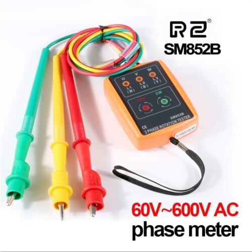 RZ Phase Sequence Rotation Tester Indicator 3 Rotation Digital LED 60V~600VAC Voltage Phase Detector LED Meter SM852B