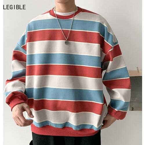 Legible 2020 Spring Autumn Striped Hoodies Mens Casual Male Streetwear Long Sleeve Pullover Hoodies Men Sweatshirts Oversize