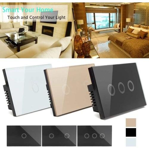 3 Gangs 3 Way ABS Panel Smart Wall Light Switch Wireless T ouch Control Light Switch Black White Gold 120x70x40mm