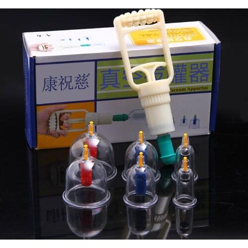 6 Cups/set Chinese Massage Treatment Relaxation Pull Out Vacuum Apparatus Plastic Vacuum Magentic Cupping Device With Tube Kits