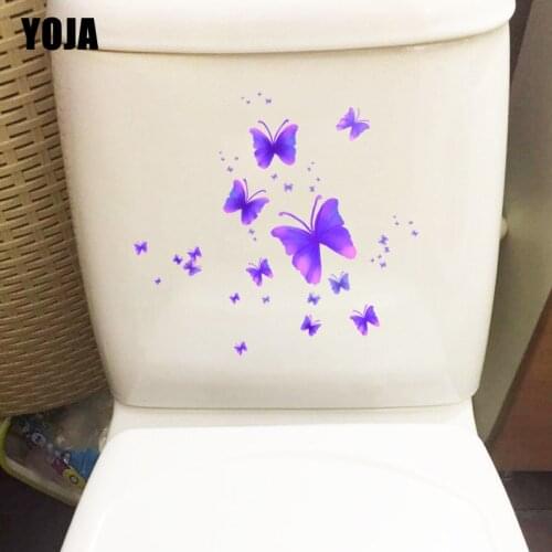 YOJA 21.5X21.9CM Purple Butterfly Toilet Decal Wall Stickers Cartoon Animal Home Decor T3-1244