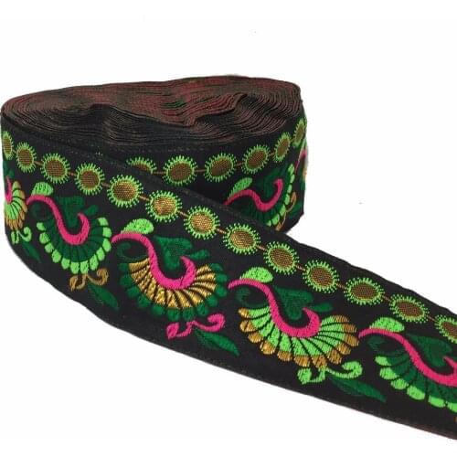 ZERZEEMOOY 2" 5cm 8yard/lot High quality Woven Jacquard Ribbon black background Colourful flowers pattern