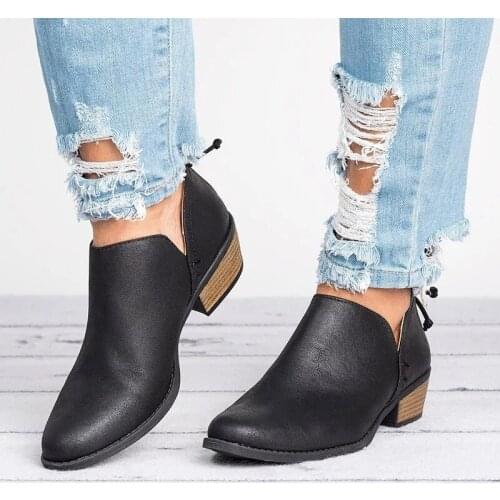 Women Ankle Boots Square High Heels Autumn Winter Shoes Woman Bowtie Slip On Chelsea Boots Female Booties Plus Size