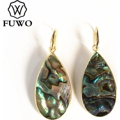 FUWO Female Elegant Colorful Zealand Abalone Shell Dangle Earrings Water Drop Shaped Natural Shell Gold Earrings For Women ER265