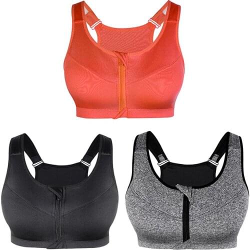 Premium Women Zipper Sports Bras Plus Size 3XL Wirefree Padded Push Up Tops Lady Girls Breathable Fitness Run Gym Yoga Bras