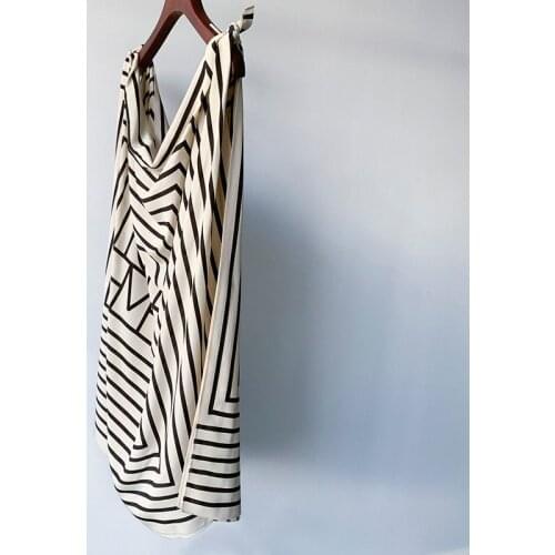 Geometric stripe letter print loose fashion vest womens knotted loose sleeveless silk top