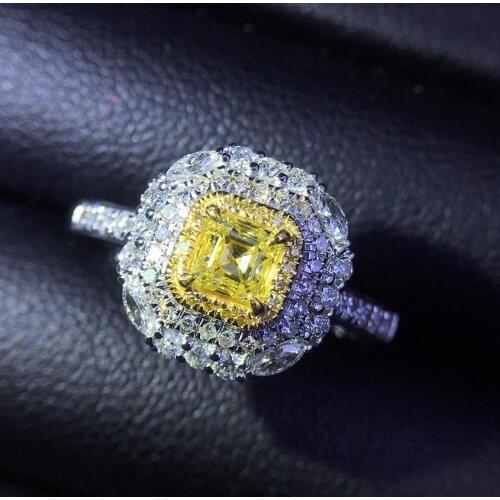 Fine Jewelry Real Pure 18 K Gold 100% Natural Yellow Diamond 0.32ct Wedding Engagement Female Rings for Women Fine Diamonds Ring