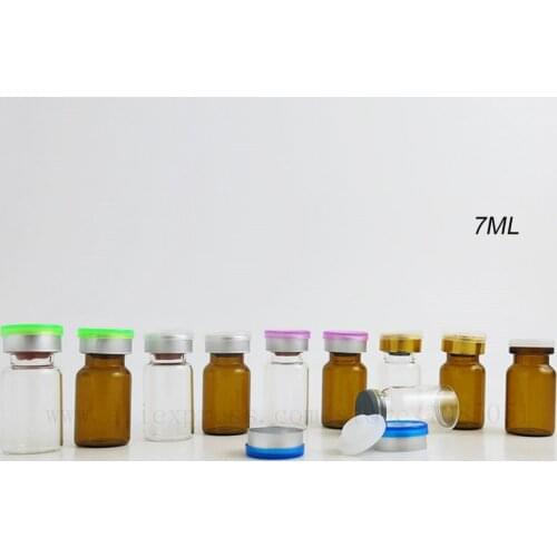 30 X Empty Refillable 7ml Small injection Bottle Serum Liquid Amber Clear Glass Medical Bottles & rubber stopper & flip off cap