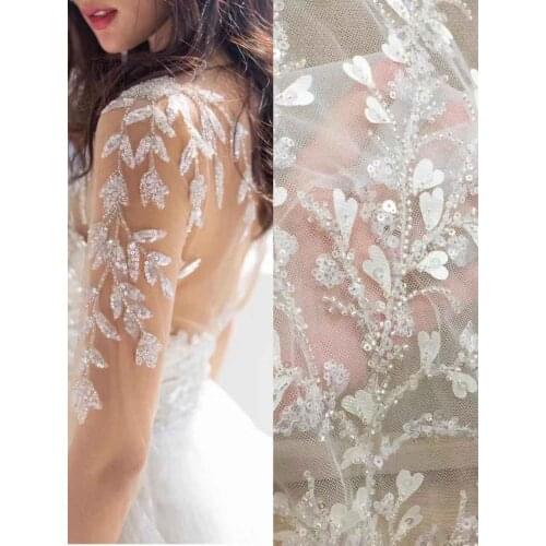 3D beaded laser cut flower embroidery lace fabric by yard for haute couture, prom dress bridal gown dress 140cm wide