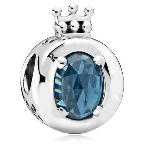 5PCS Trendy Silver Plated Charms Blue Crystal Crown O-shape Logo Beads Fit Women Bracelet & Bangle DIY Jewelry Making
