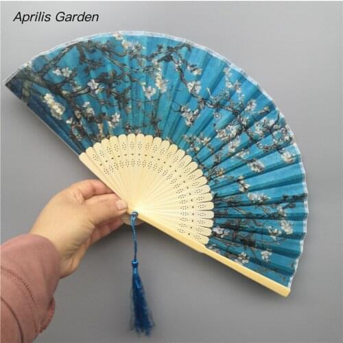 6inch Van Gogh Female Cloth Hand Fan Famous Painting Folding Fan Photography Vintage Japanese Decor Eventail A Main Bambu