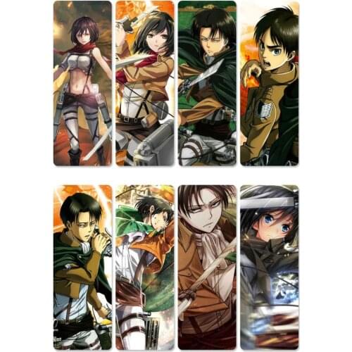 8pcs Attack on Titan Anime Bookmark Waterproof Transparent PVC Plastic Book Mark