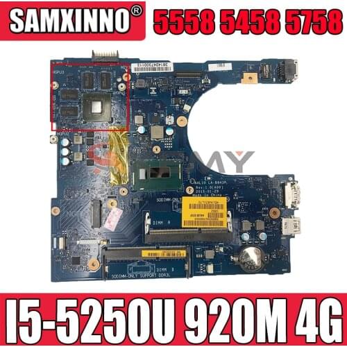 Akemy I5-5250U 920M 4G For DELL inspiron 5558 5458 5758 Motherboard AAL10 LA-B843P CN-07WTY1 7WTY1 Mainboard 100%Tested