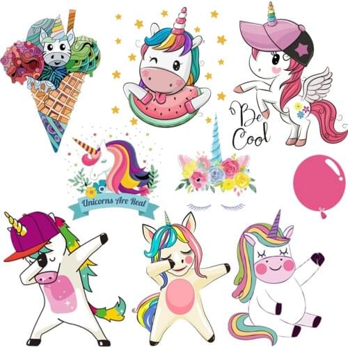 Unicorn Applique Iron On Patches For Clothing Cartoon Heat Transfer Patches Thermal Stickers Cute Iron-On Transfers For Clothing