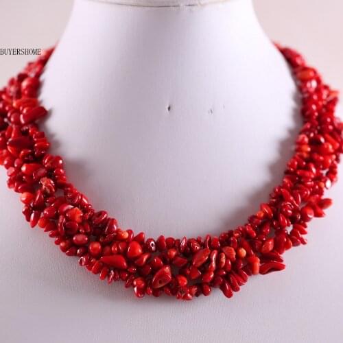 Free Shipping Free Shipping Jewelry 4X8MM Natural Stone Red Sea Coral Chip Beads Nylon Line Weave Necklace 18" 1Pcs E033