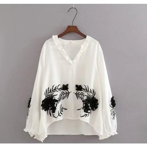 Embroidered blouse shirt tops 2018 for women female ladies elegant blouse shirt with embroidery womens tops and blouses DD1570