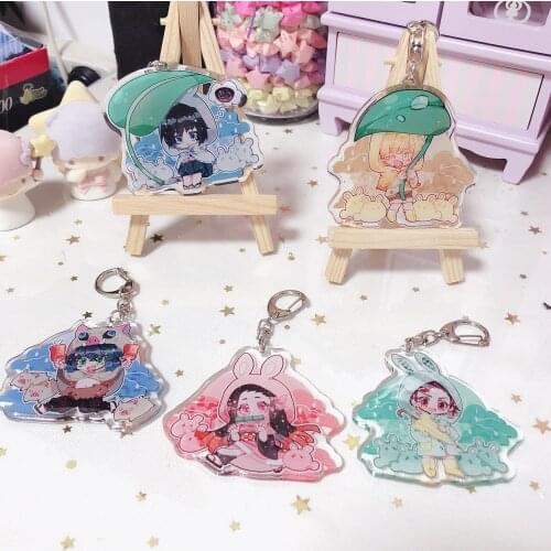 Demon Slayer Kimetsu no Yaiba Nezuko Agatsuma Zenitsu Tanjirou Cute Acrylic Figure Pendant Keychain keyring Anime Cosplay Toy