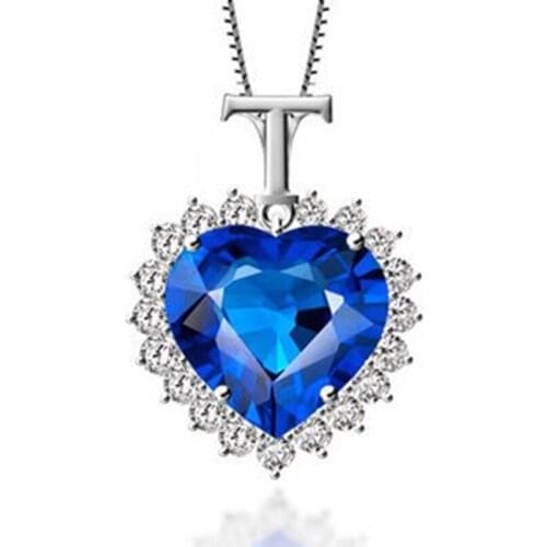 Most Trendy and Cute 18 K White Gold Bling Cubic Zircon New Blue Love Heart Pendant Necklace For Women Girl Wedding Jewelry