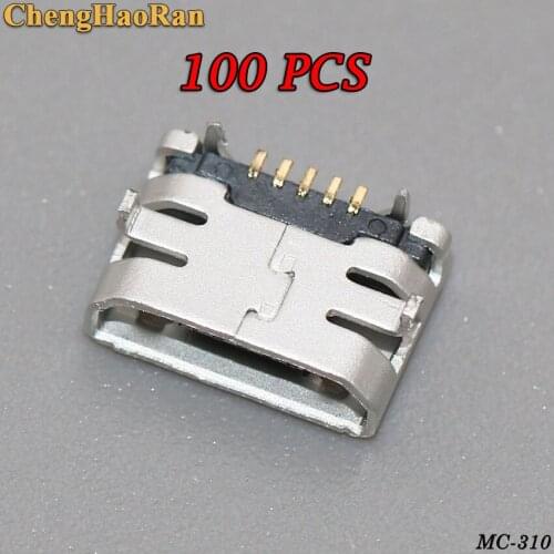 ChengHaoRan 100pcs Micro USB Connector Jack Female Type 5Pin SMT for phones Tail Charging socket PCB Board (Flat interface)