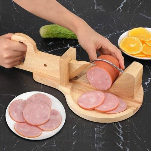 Wooden Sausage Salami Guillotine Slicer Cutter with Blade& Safety Lock Peg, Food Cutters Kitchen Gadget for Home