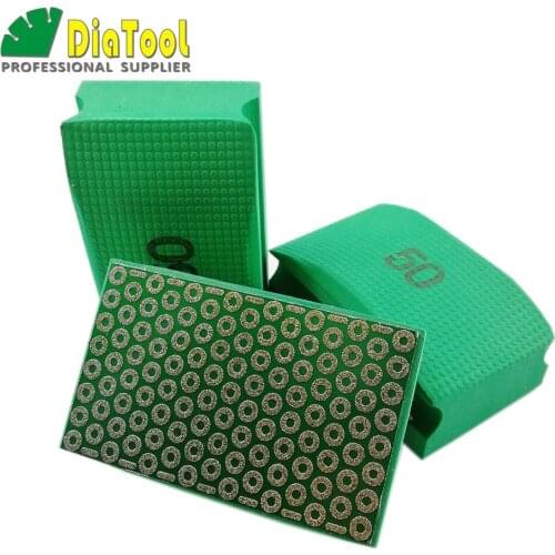 DIATOOL 3pcs Electroplated Diamond Hand Polishing Pad 90X55MM Hard Foam-backed Hand Pad Sanding Disc