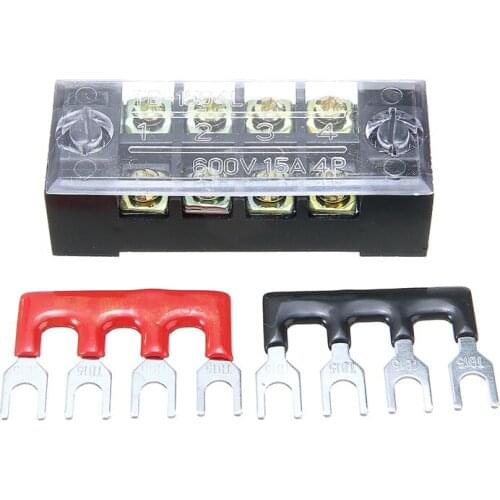 600V 15A 4P Dual Row Wire Barrier Terminal Block With 2 Connector Strips 4 Positions for Home Wire Electronic Circuit 55x21x17mm