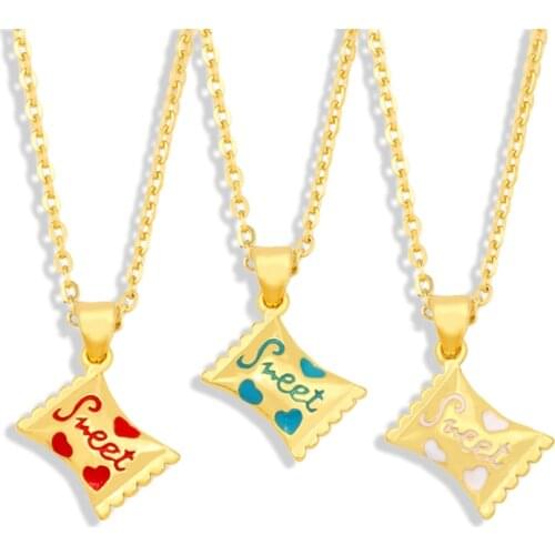 FLOLA Copper Enamel Mini Sweet Candy Necklace For Women Colorful Gold Chain Pendant Necklace Accessories For Women nkey11