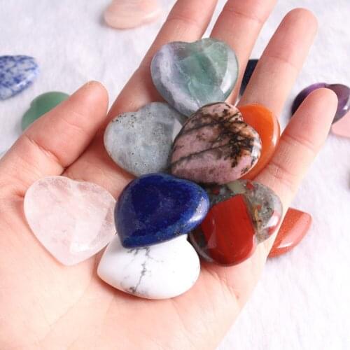 Hot Sales 12pcs/lot Natural Heart Shaped Crystal Stones Gem Healing Stones Love Gifts Hand-polished Decor Decorative DIY Jewelry