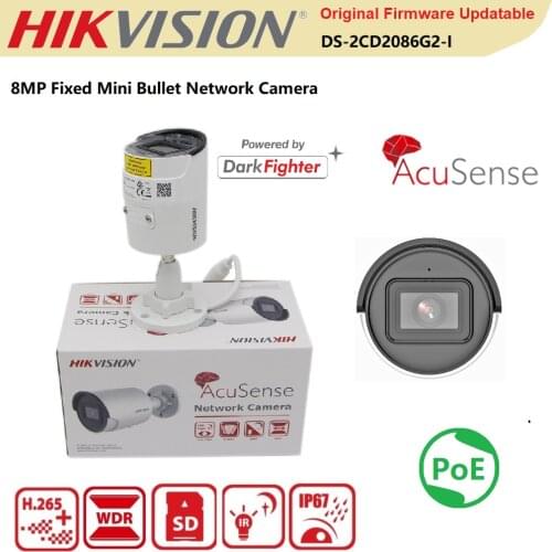 Hikvision IP Camera 8MP DS-2CD2086G2-I Surveillance 4K WDR Security Darkfighter Fixed Mini Bullet Network CCTV AcuSense Camera