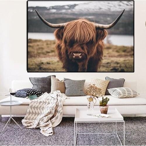 Highland Cow Wild Animals Canvas Painting Posters and Print Scandinavian Wall Art Picture for Living Room Decor No Frame