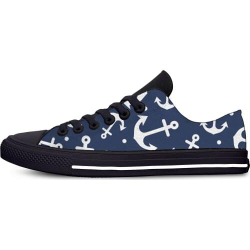 Boat anchor Pattern Cool Funny Fashion Classic Casual Canvas Shoes Low Top Lightweight Breathable 3D Printed Men women Sneakers